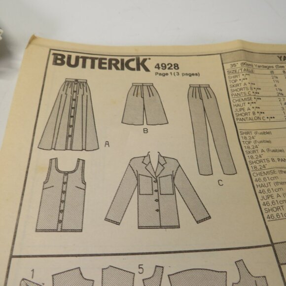 Butterick 4928 Clothing Pattern Top, Shorts, Pants, Skirt button down front - Picture 3 of 10